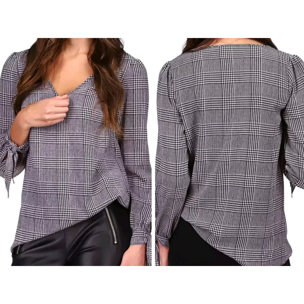 Michael Kors Women's Long-Sleeves Plaid With Wrist Tie Top Blouse Size XS